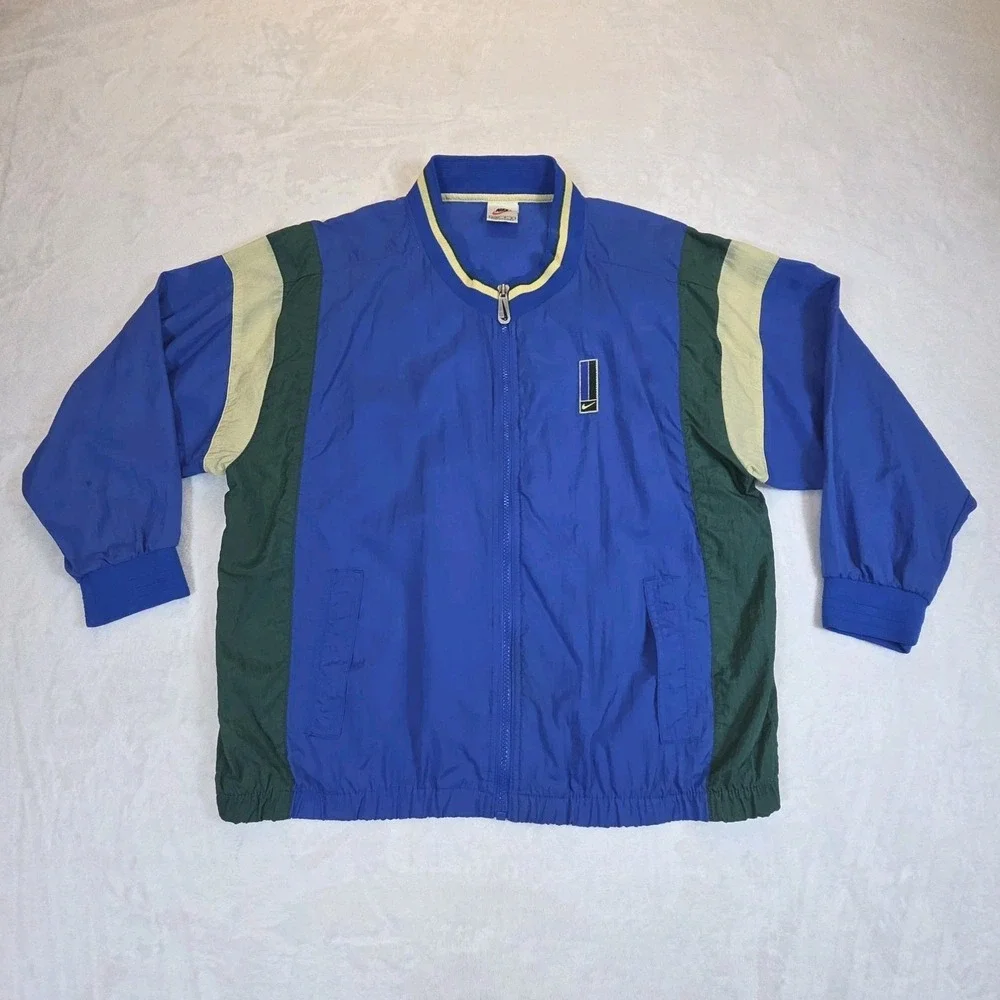 Vintage‎ Nike Windbreaker ColorBlock Zip Long Sleeve Malaysia Blue Size Large 14